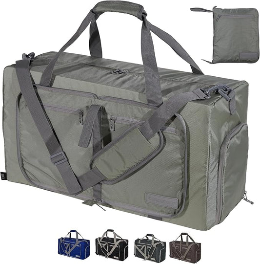 LEGEND 60L Foldable Duffle Bag for Travel - Packable Duffle Bags w/Shoe Compartment - Tear Resistant Collapsible Duffel Bags for Traveling - Lightweight Folding Duffel Bag for Men & Women -Army Green