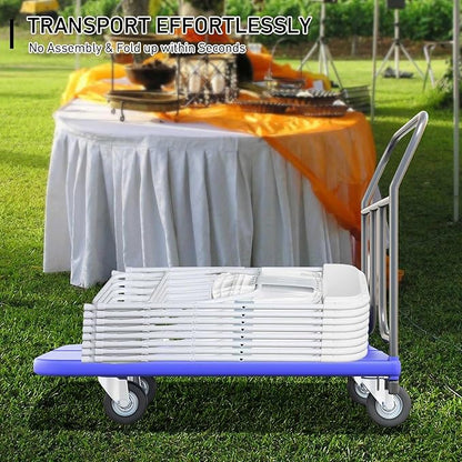 50 Pack Plastic White Folding Chairs with 350-LBS Capacity, Lightweight Portable Indoor Outdoor Chairs, Stackable Commercial Seat with Steel Frame for Office, Party, Graduations, Kitchen