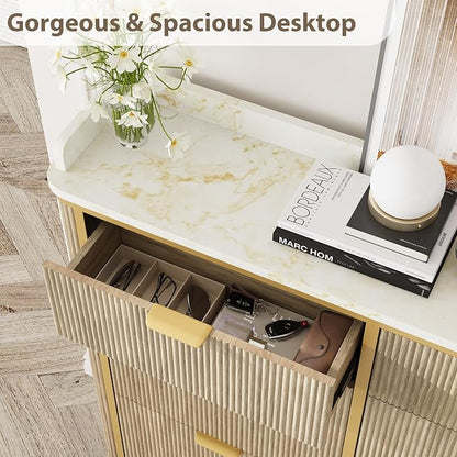 Fluted Shoe Cabinet Storage, Modern Slim Shoe Organizer Cabinet with 4 Flip Drawers & 2 Drawers, Wooden Freestanding Shoe Rack Cabinets for Entryway, Foyer, Hallway, Natural Oak