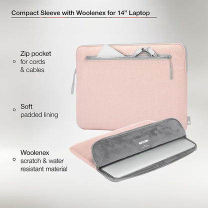 Incase Compact Laptop Sleeve with Woolenex - 14" MacBook/Laptop and iPad/Tablet Sleeve, Computer Case and Cover, Lightweight, Weather Resistant, with Slip Pocket for Accessories - Blush Pink
