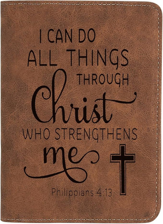 Christian Gifts Leather Passport Holder for Men Personalized Engraved Passport Holder,Bible Verse Faith Religious Birthday Inspiring Gifts (Philippians 4:13)