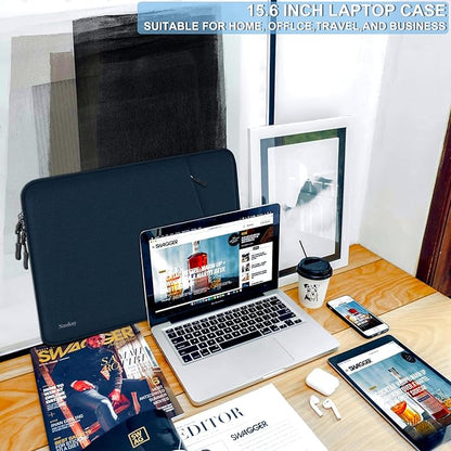 15.6 inch Laptop Sleeve Case, Shockproof Protective Computer Sleeve Cover with Accessories Pocket, Water Resistant Traveling Carrying Laptop Bag Compatible for MacBook Dell HP Acer Lenovo, Dark Blue