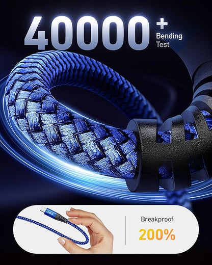 USB C to C Cable 60W, 10FT Long USB Type C Fast Charging Cable for Car Durable Braided iPhone USB C Charger Cable USBC to USBC Cord for iPhone 17/16/15/Pro Max/Plus, Samsung Galaxy and More-Blue