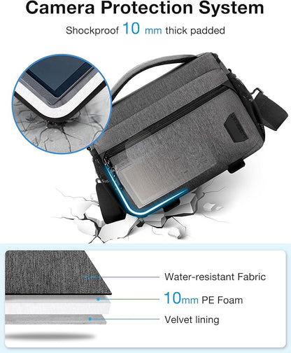 BAGSMART Small Camera Bag for Photographers, Compact Camera Shoulder Bags for DSLR/SLR/Mirrorless Cameras, Waterproof Crossbody Camera Case with Tripod Holder, Grey