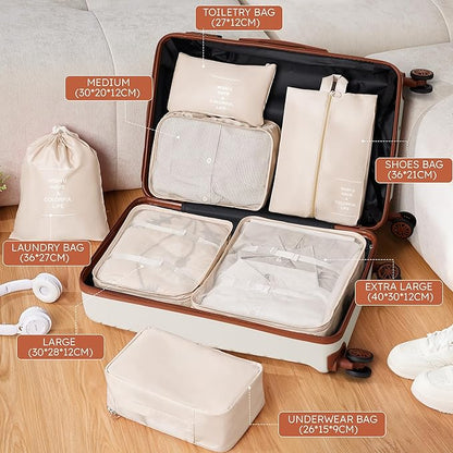 11 Piece Travel Luggage Sets for Women, 20/24/28/32 Inch 4 Piece Hardshell Suitcase Set, 20inch Carry on Luggage with Wheels, 24inch 28inch 32inch Checked Luggage with 7PC Packing Bags
