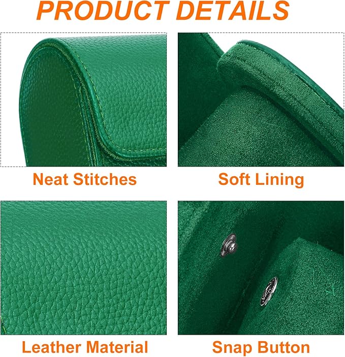 HARFINGTON Watch Roll Travel Case 3 Slot Portable Leather Watch Case for Men and Women, Watches Storage Organizer with Removable Pillow for Traveling, Display, Textured Green