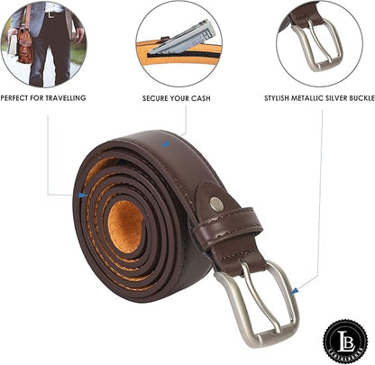 LB LEATHERBOSS Men's Brown Leather Money Belt Sizes 32 Through 56
