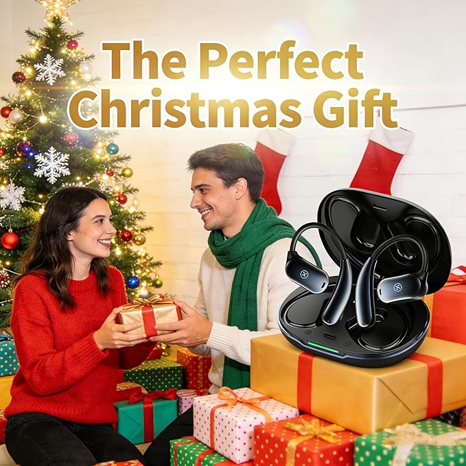 Kinglucky Open-Ear Headphones Bluetooth Earbuds with Ear Hooks Over Ear Buds with Microphone, Clear Calls,Ergonomic Earhook, Enc Noise Cancelling, IPX6 Waterproof for Sports/Running/Cycling