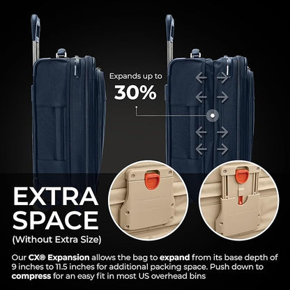 Briggs & Riley 21" Global 2-Wheel Expandable Carry On - Luggage for Travel, Suitcases with Wheels, Softside Rolling Bag for Men & Women, Self-Repairing Zipper - Baseline Collection, Navy