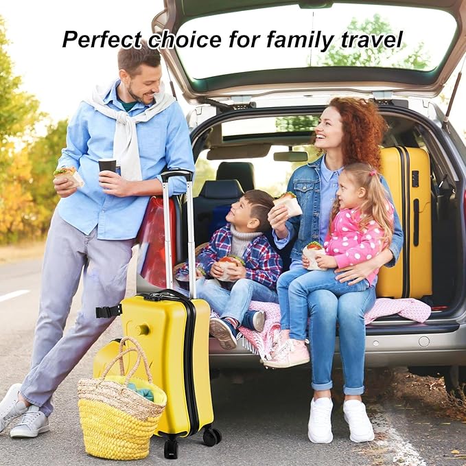 24 Inch Ride On Kids Suitcase with Wheels, Ride on Luggage with Pedal, Hardshell Kids Suitcase Adjustable Safe Harness, ABS+PC, Up To 100 Lbs, Yellow