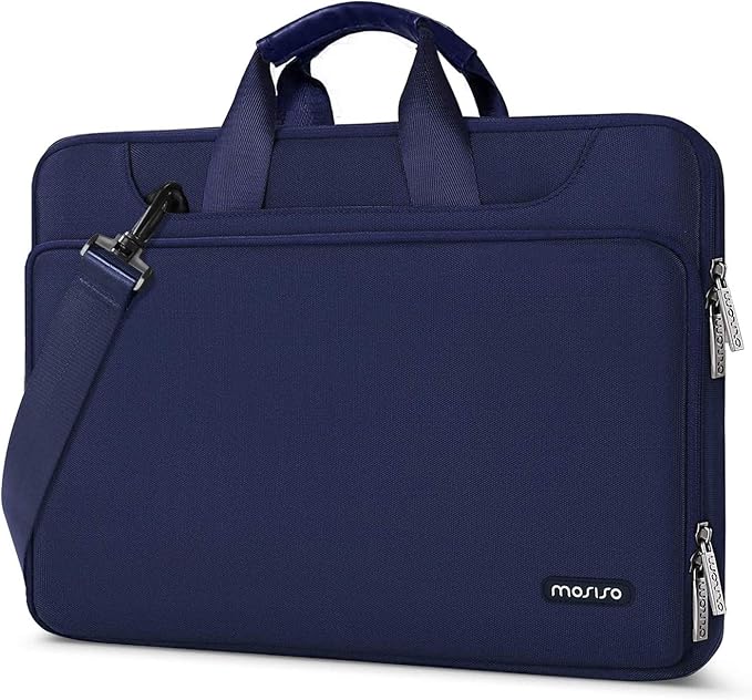 MOSISO 360 Protective Laptop Shoulder Bag Compatible with MacBook Air/Pro, 13-13.3 inch Notebook, Compatible with MacBook Pro 14 inch M5 M4 M3 M2 M1,Matching Color Sleeve with Belt, Navy Blue