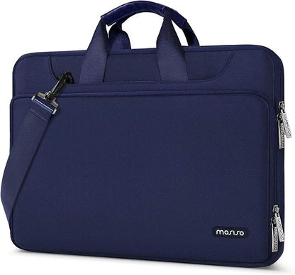 MOSISO 360 Protective Laptop Shoulder Bag Compatible with MacBook Air/Pro, 13-13.3 inch Notebook, Compatible with MacBook Pro 14 inch M5 M4 M3 M2 M1,Matching Color Sleeve with Belt, Navy Blue