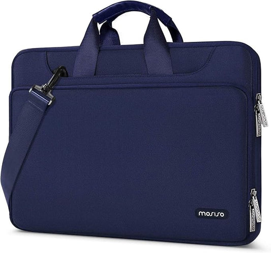 MOSISO 360 Protective Laptop Shoulder Bag Compatible with MacBook Air/Pro, 13-13.3 inch Notebook, Compatible with MacBook Pro 14 inch M5 M4 M3 M2 M1,Matching Color Sleeve with Belt, Navy Blue