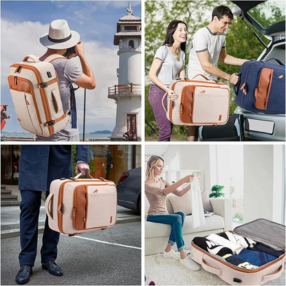Lumesner Carry on Travel Backpacks, Extra Large 40L Flight Approved for Men & Women,Expandable Suitcase backpack (Beige (Backpack With 4 Packing Cubes))