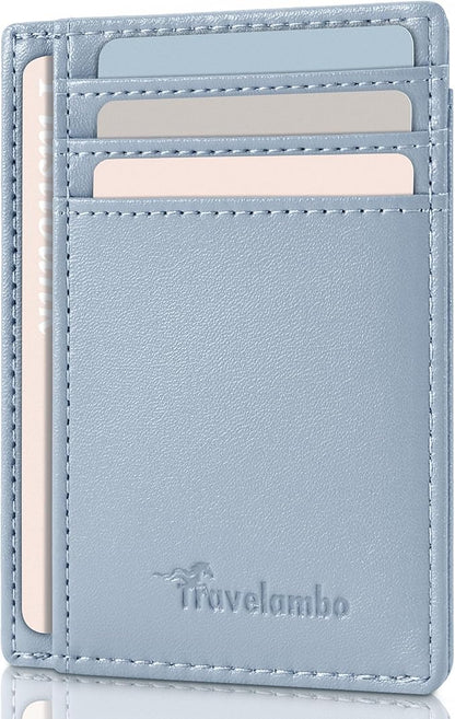 Travelambo Slim Wallet Front Pocket Minimalist Leather RFID Blocking Medium Size