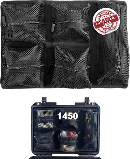 UPGRADED LAFENLIN Lid Organizer for Pelican 1450 Case, 5 Mesh Pockets Storage Organizer, Fits Camera Cases, Diving Dry Boxes, Hard Cases & Toolboxes, Includes Screws & Velcro, Durable, Thickening Mesh