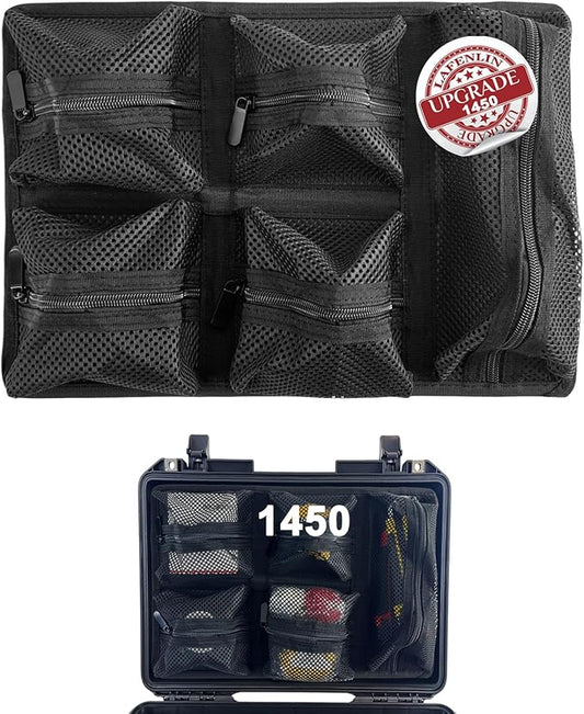 UPGRADED LAFENLIN Lid Organizer for Pelican 1450 Case, 5 Mesh Pockets Storage Organizer, Fits Camera Cases, Diving Dry Boxes, Hard Cases & Toolboxes, Includes Screws & Velcro, Durable, Thickening Mesh