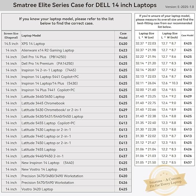 Smatree Laptop Sleeve for 14 inch DELL Alienware x14 R2 Gaming Laptop, DELL Protective Case with Accessory Pocket, YKK Zipper, Patented Super Corner Design (E423)