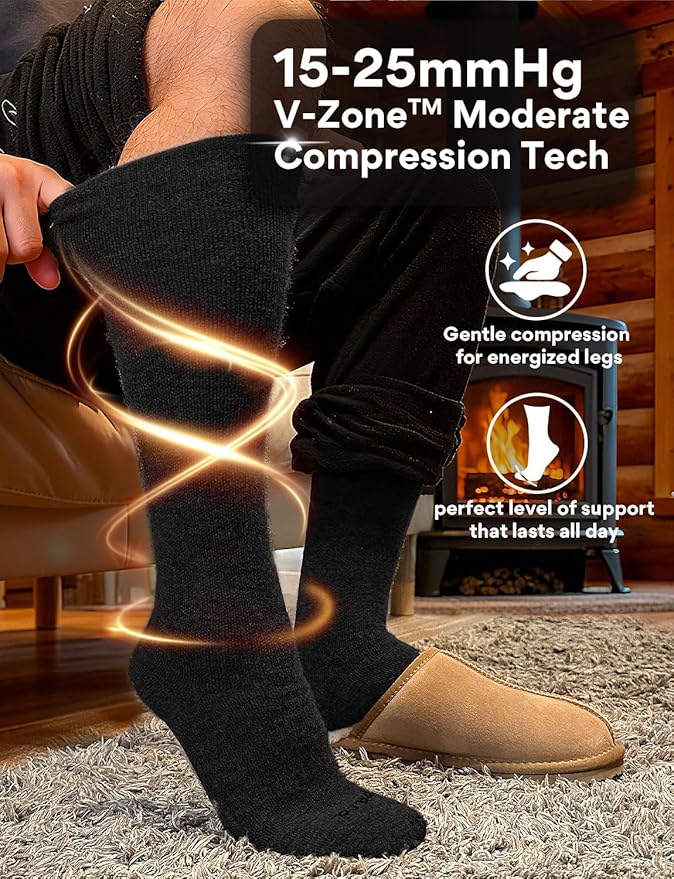 Alpaca Wool Heavyweight 15-25 mmHg Knee High Compression Support Socks Thick Winter Thermal Warm Soft Travel Flying