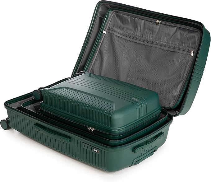 Campfun 3 Piece Luggage Sets, PP Suitcase Set with Double Spinner Wheels Hang Hook, Durable Carry On Luggage with Combination Lock, 20/24/28 inch, Green