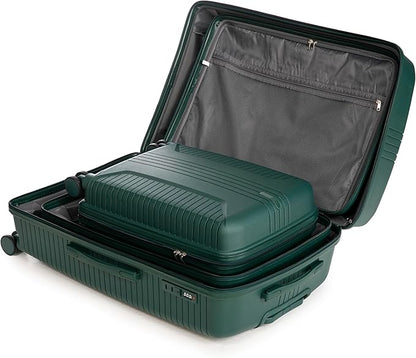 Campfun 3 Piece Luggage Sets, PP Suitcase Set with Double Spinner Wheels Hang Hook, Durable Carry On Luggage with Combination Lock, 20/24/28 inch, Green