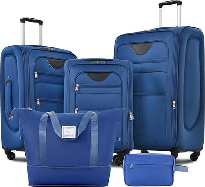 Luggage Sets 5 Piece Softside Expandable Lightweight Durable Softshell Suitcase Sets Spinner Wheels TSA Lock