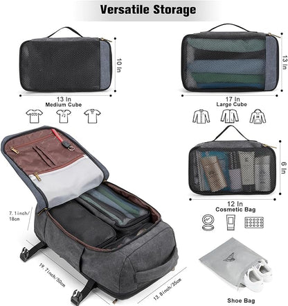 Tzowla 40L Canvas Expandable Travel Laptop Backpack for Men Women Carry on Flight Approved,Large Capacity Anti Theft Backpacks with USB Port,Vintage Personal Item Bag Fit 17.3" Laptop(Black & Blue)