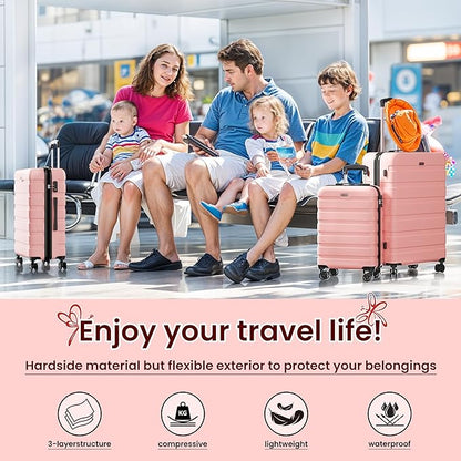 AnyZip Luggage Sets 10 Piece Hardshell Suitcase Set PC ABS Lightweight Travel Suitcases with 4 Double Spinner Wheels TSA Lock 20 24 28 Inch with 7 Storage Bags Pink