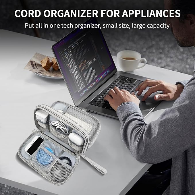 SMONT Cord Cable Organizer Travel Charger Bag Electronic Pouch Case Grey