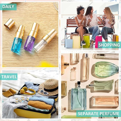 Zhehao 100 Pcs Mini Spray Bottles 2 ml Clear Glass Perfume Bottles Refillable Fine Mist Perfume Atomizer Portable Empty Sample Containers for Cleaning, Essential Oils, Travel (Gold Cap)