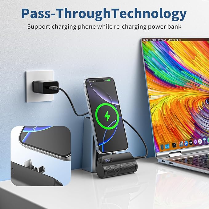 Portable Charger 5000mAh Dual USB C and iOS-Type Connector, Ultra-Compact 20W PD Fast Charging Power Bank for Phone 17/16/15/14/13 Plus,Pro Max, Pad, Samsung Galaxy S25 S24 S23 Android (Black)