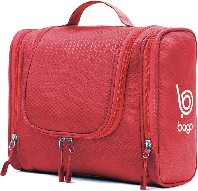 Bago Travel Toiletry Bag for Women and Men X-Large Waterproof Hanging Large Toiletry Bag for Bathroom and Travel Bag for Toiletries Organizer -Travel Makeup Bag (Red)