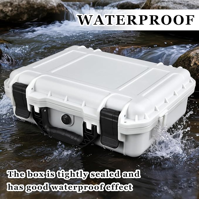 1 Pcs 16.3 x 12.4 x 6.5 Inch Waterproof Hard Case with DIY Customizable Foam Insert Portable Protective Case with Knife for Camera Drones Equipments Tools Test Instruments (White)