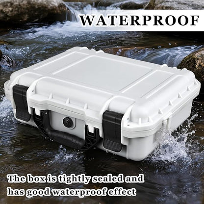 1 Pcs 8.5 x 6.5 x 3.7 Inch Waterproof Hard Case with DIY Customizable Foam Insert Portable Protective Case with Knife for Camera Drones Equipments Tools Test Instruments (White)