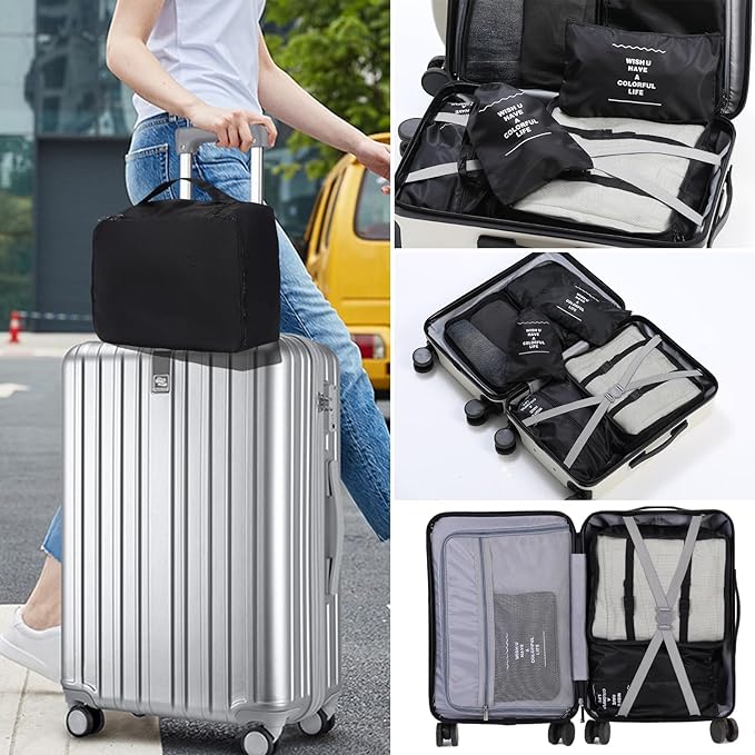 Packing Cubes Storage Bags 9 Pieces-Luggage Organizers Classify Store Clothing Efficiently for Travel Outdoor Home (Navy Blue, 9 Pieces)