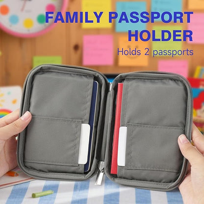 WALNEW Passport Holder for Travel - RFID Blocking Travel Wallet Essentials Organizer with Card Slots & Zipper Pocket (Women/Men), Gray