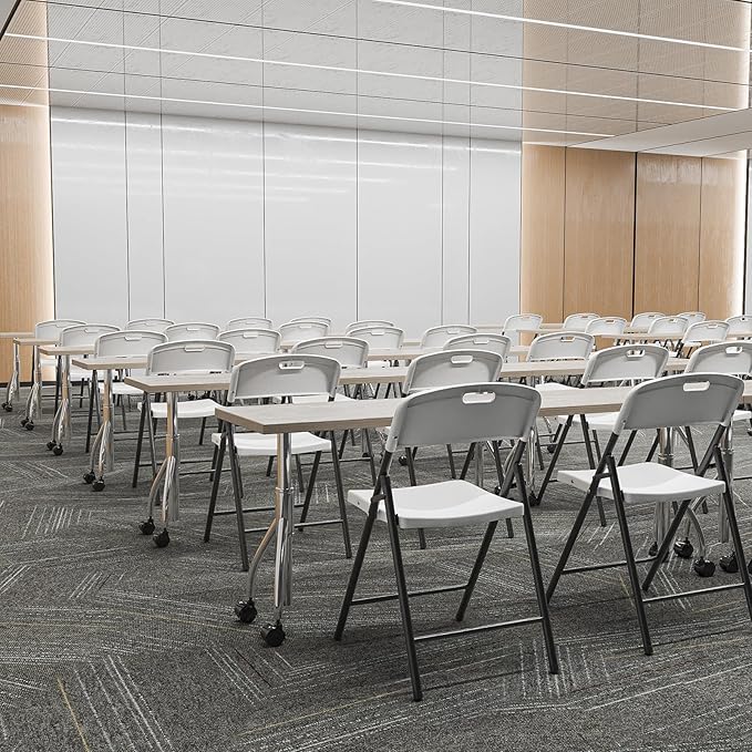 Bonnlo 2-Pack White Plastic Folding Chairs, Portable Seat with Sturdy Steel Frame for Indoor & Outdoor Use, Perfect for Banquet, Party, Wedding, Office, and Camping