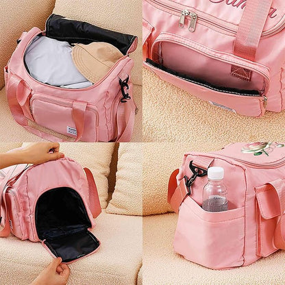 Personalized Gym Bag Waterproof Custom Name Gemstone Birth Flower Duffle Bag Travel Weekender Overnight Bags With Shoulder Strap Birthday Christmas Gifts For Women Cheerleaders