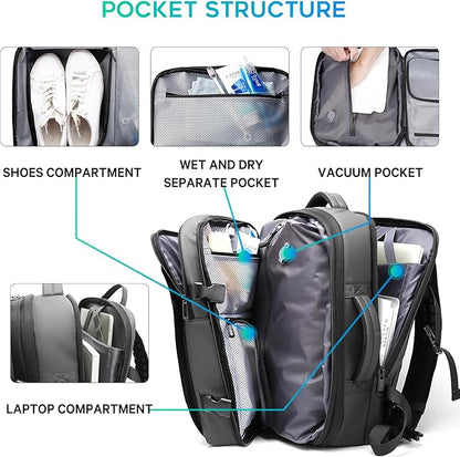 BANGE Backpack with Anti-Theft Vacuum Compression Travel Backpack,Expandable Backpacks with Pump for Airplanes
