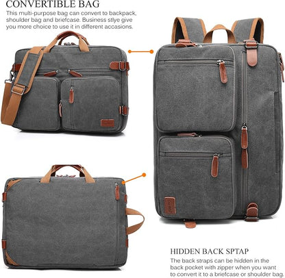 CoolBELL Convertible Backpack Messenger Shoulder bag Laptop Case Handbag Business Briefcase Multi-functional Travel Rucksack Fits 15.6 Inch Laptop For Men/Women (Cancas Dark Grey)