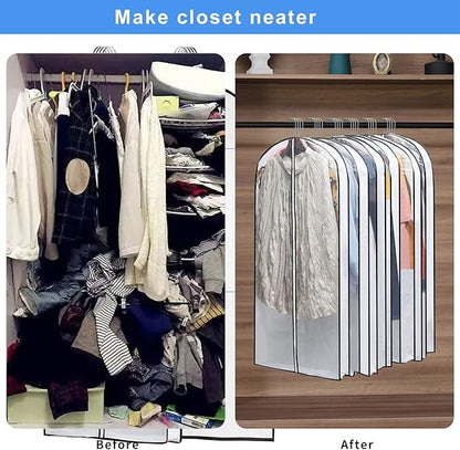 Hanging Clothes Storage with 4" Gusseted Garment Covers (Set of 6) - Clear Suit, Gown, Long Coat, Dress Protectors for Closet - 24"x 50"x 4" / 6 Pack