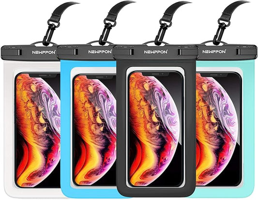 Waterproof Cell Phone Pouch : 4 Pack Float Clear Cell Holder Protector with Lanyard - Universal Floatable Water Proof Dry Bag for iPhone Samsung Galaxy for Beach Swimming Pool