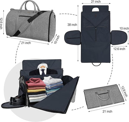 Garment Bag for Travel, Carry On Garment bag, Convertible Duffel Bag with Shoe Compartment, Perfect for Business Trips and Weekend Getaways(Light Grey)