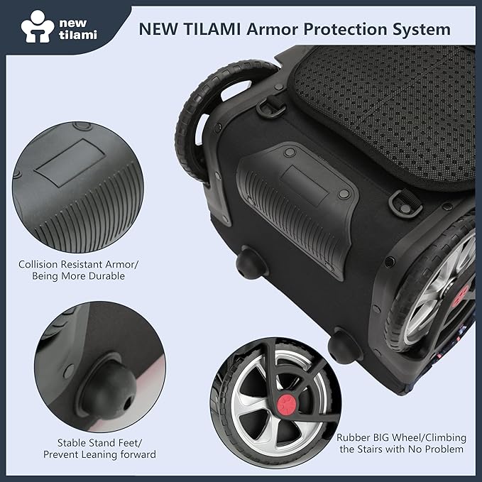 NEW TILAMI 20" Rolling Backpack for Teens Adults, Climbing Stairs Waterproof Backpack with Wheels for School Business Trave Camping with Laptop Compartment, Fit 17 Inch Laptop, Grey Doodle