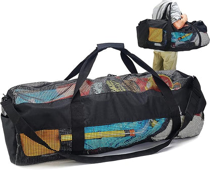 MOOCY Mesh Duffel Bag, XL Heavy Duty Beach Totes with Side Pockets and Zipper for Dive, Scuba, Diving, Snorkeling Storage | Workout, Gym, Wrestling Bag