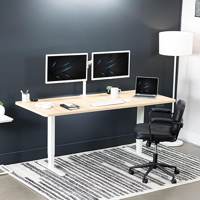 VIVO Electric 71 x 30 in Dual Motor Sit Stand Desk, Memory Height Adjustment, 2B Series, Light Wood Top White Frame, DESK-KIT-2W7C