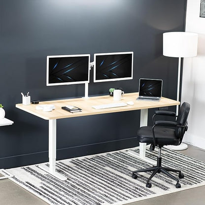 VIVO Electric 71 x 30 in Dual Motor Sit Stand Desk, Memory Height Adjustment, 2B Series, Light Wood Top White Frame, DESK-KIT-2W7C