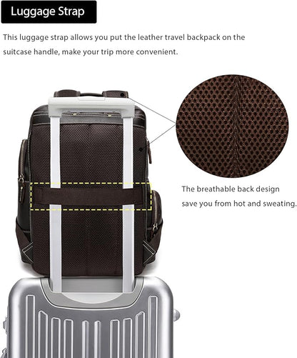 LANNSYNE Vintage Genuine Leather Backpack for men, 15.6" Laptop Backpack Travel Camping 24L Rucksack