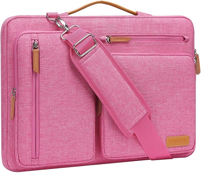MOSISO 360 Protective Laptop Shoulder Bag,15-15.6 inch Computer Bags Compatible with MacBook Pro 16 inch, HP, Dell, Lenovo, Asus Notebook,Side Open Messenger Bag with 4 Zipper Pockets, Rose Red
