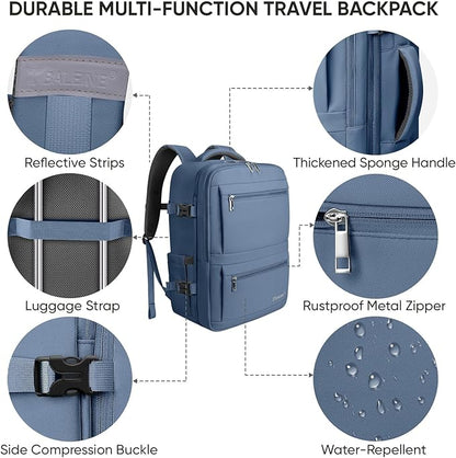 BALEINE Travel Backpack for Women Men, Large Sturdy Carry On Laptop Backpack Gifts for Business, Casual, Weekender, Hiking (Large, Dusty Blue)